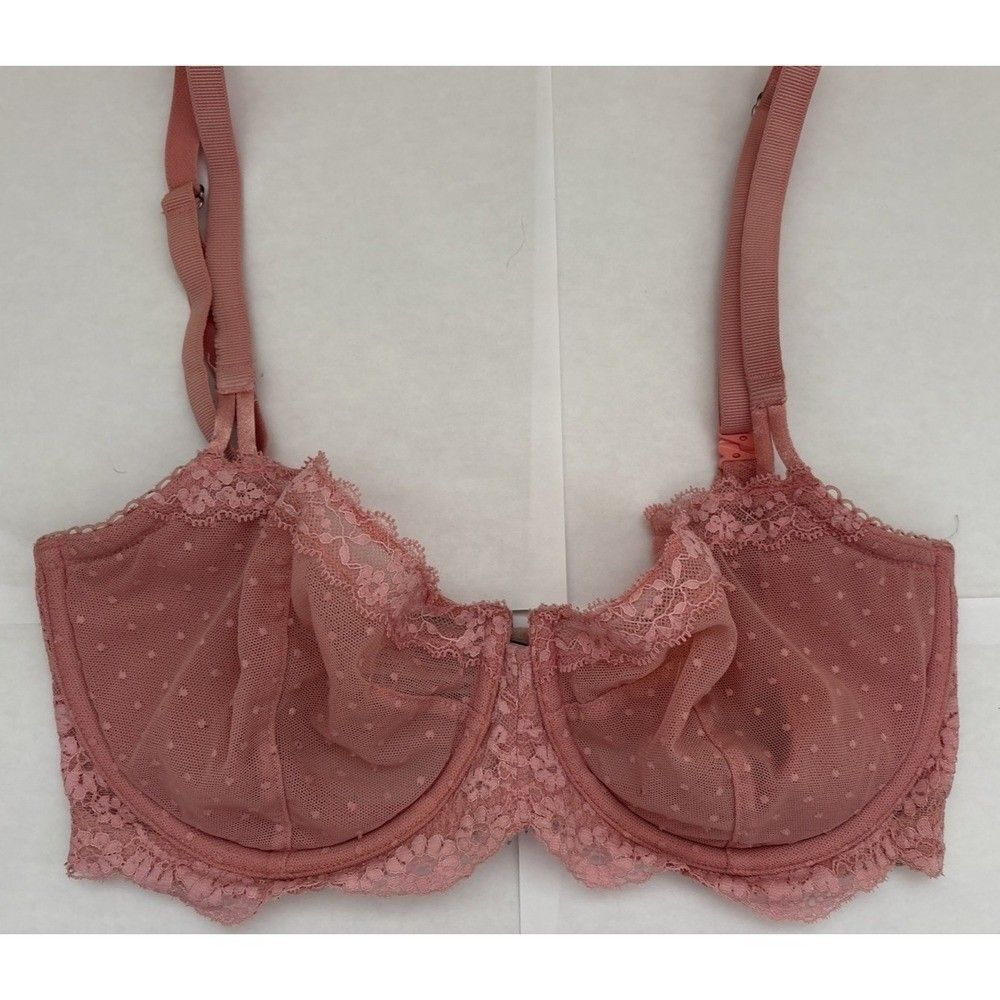 Victorias Secret Bra Dream Angels Sheer Push-Up Floral Lace Pink Sz 32DDD